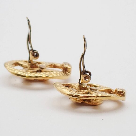 CHANEL CC Logo Button Earrings 96P Clip-On Gold France Vintage 32RL276 - Picture 5 of 10